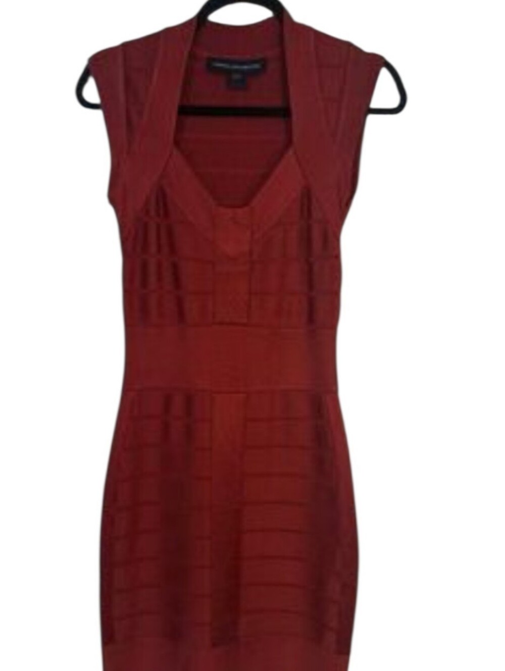 French Connection Miami Spotlight Burnt Orange Bandage Mini Bodycon Dress Sz 14 - Picture 2 of 7